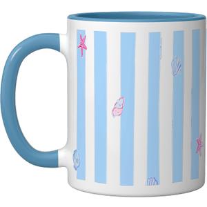 Seashell Preppy Striped Coastal Blue Stripes Ceramic Mug, Blue/White