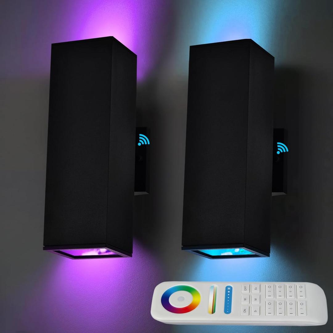 iYogaled Up and Down Lights Outdoor Wall Lights, RGB LED Dusk to Dawn Outdoor Lighting, IP56 Black Aluminum Anti Rust Waterproof Outdoor Light Fixtures Wall Mount for House Front Door Porch Patio