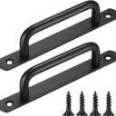 2 Pcs Barn Door Handles, Sliding Door Pull Handles, Stainless Steel Closet Cabinet Door Handles Pulls with Plates for Cupboard Cabinet Wardrobe Drawer Shed Pull Handles, 160mm/6.3 inch - Black