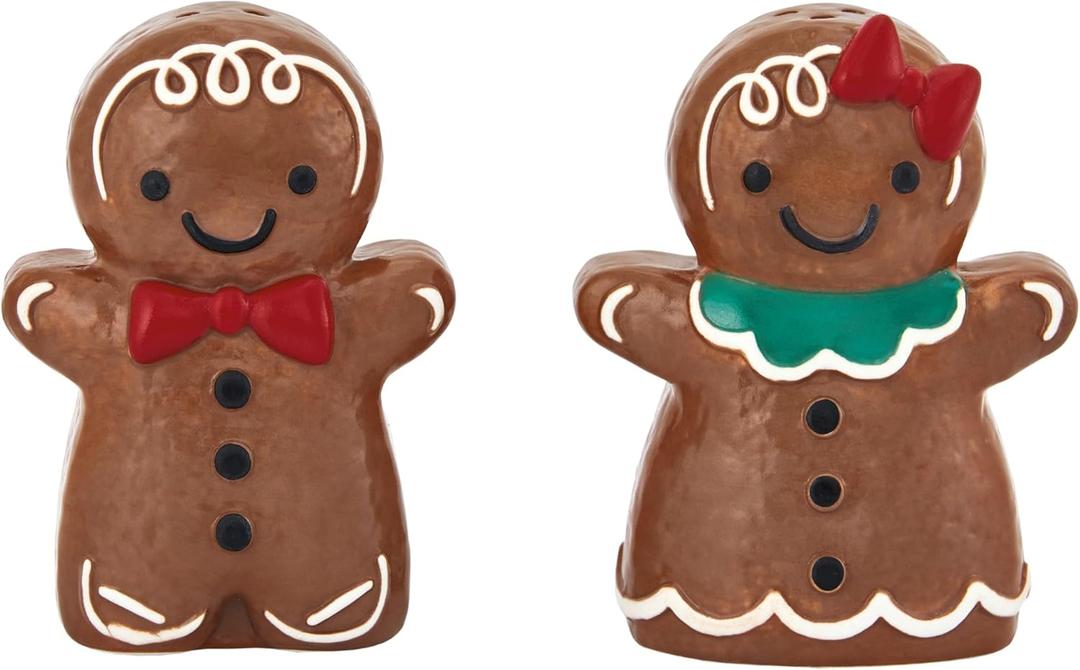 Bico Gingerbread Man Stoneware Hand Painted Salt & Pepper Shaker Set, Dishwasher Safe