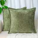 Pack of 2, Sage Green Velvet Throw Pillow Covers 20x20 Inch Decorative Pillowcase Chenille Boho Farmhouse Cushion Covers Soft Texture Couch Cushion Case for Couch Sofa Bedroom Living Room