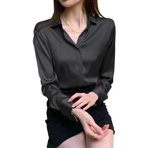 Women's Satin Blouse Fashion Long Sleeve Satin Silk Shirt Work Office Top Casual Shirt XL