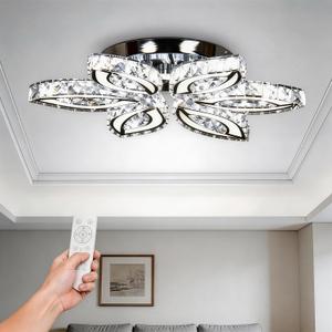CLAIRDAI 20" Dimmable Modern Crystal Chandelier Flower Led Ceiling Light K9 Crystal Pendant Light Chandelier Led Acrylic Crystal Ceiling Light for Bedroom Living Room Dining Room