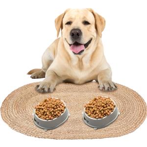 Tinideya Braided Jute Dog Bowl Mat 31 x 20 Inch Pet Food Rustic Mat Natural Cat Placemats for Food and Water Dish Oval Rug Non Toxic Feeding Mats for Pet Bowl or Farmhouse Decor