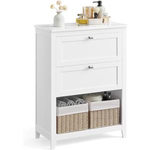 VASAGLE Storage Cabinet, Freestanding Floor Cabinet, 2 Drawers with 1 Set of Adjustable Divider, 2 Baskets, Sideboard, 11.8 x 23.6 x 31.5 Inches, for Bathroom, Living Room, Cloud White UBBC545W02