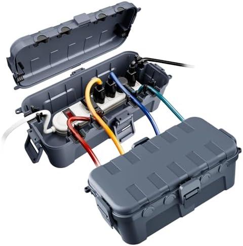 Flemoon [2 Pack] Outdoor Electrical Box Waterproof, Medium Weatherproof Electrical Box (11.5x5.2x4 inch) w/6 Cable Entry Ports, Extension Cord Cover for Power Strip, Timer, Plug, Holiday Light, Gray
