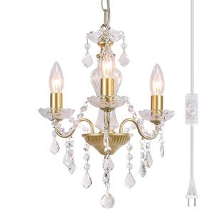 Chanlited Plug in Modern 3-Light Gold Chandelier with Glass Crystals, Candle Style Pendant Light Fixtures for Living Room, Girls Room, Kitchen Island, Entryway(missing bulbs)