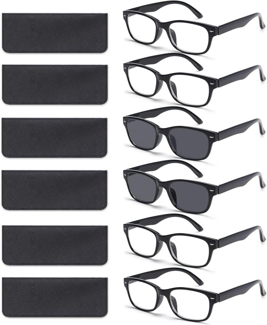 BLOEXCLU 6 Pack Reading Glasses for Women Men Blue Light Blocking Spring Hinge Computer Readers, Anti Eyestrain/ Glare (6 Mixed C8, 1.75, Diopters)