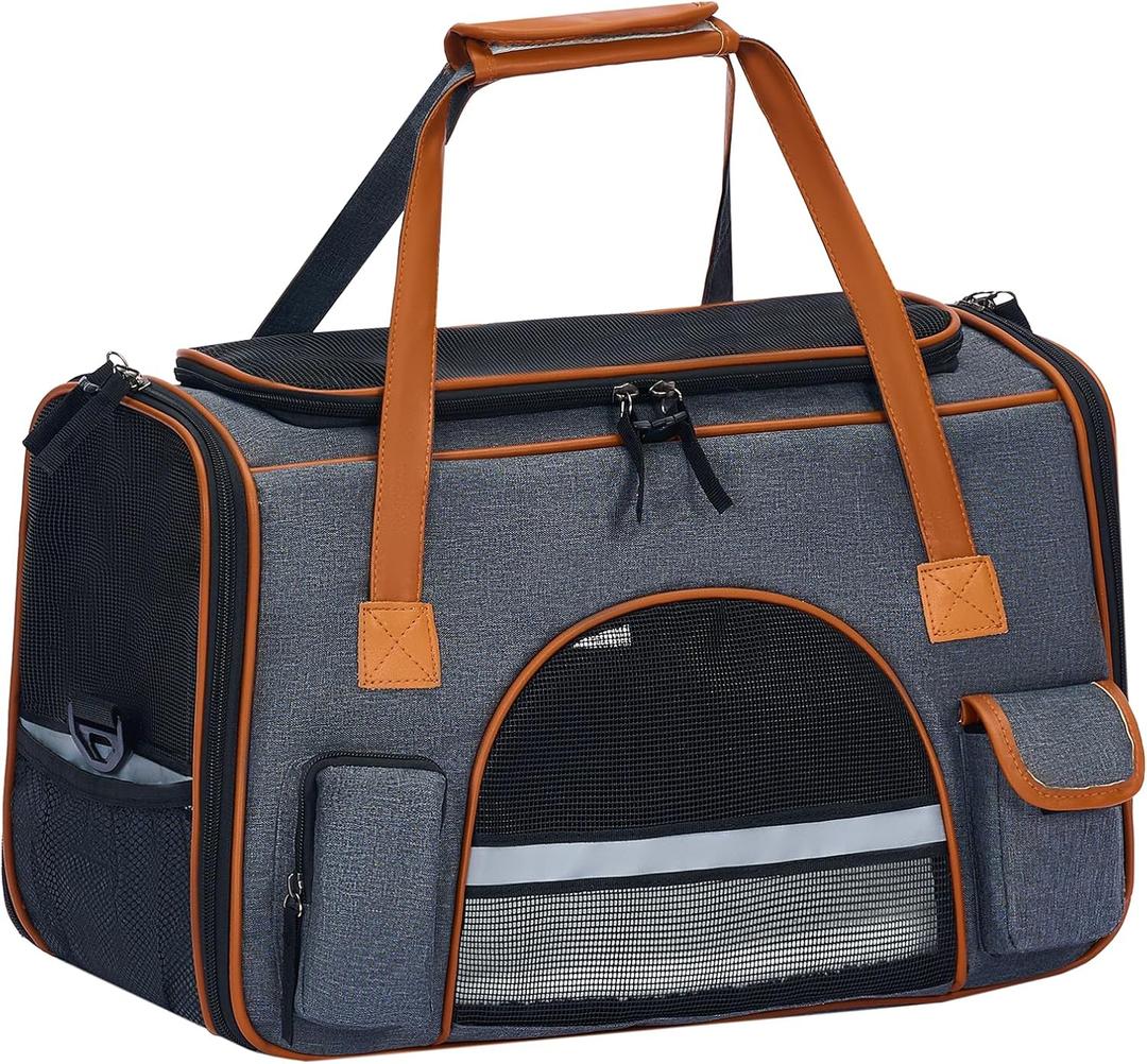 Cat, Dog Carrier  Fits Pets Up to 18 lbs, Anti-Collapse Design, Multiple Storage Pockets, Escape-Proof Zippers, Cozy Pad, Cat Carrier Soft 18x11x11 Inches