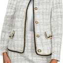 Women's 2 Piece Outfits Plaid Button Front Long Sleeve Tweed Jacket and Mini Skirt Elegant Set, Large