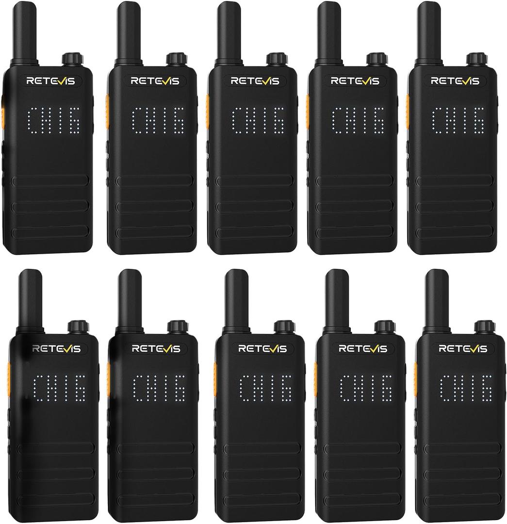 Retevis B3H Small Walkie talkies with LED Diaplay, New Version of RT22(3.0), Ultra Slim, USB-C Rechargeable, with 1620 mAh Battery, Portable FRS Two-Way Radios for Hotel School Restaurant (10 Pack)
