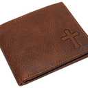 Real Genuine Leather RFID Blocking Wallets Mens Wallet Bifold Classic Engraved Logos (Cross)