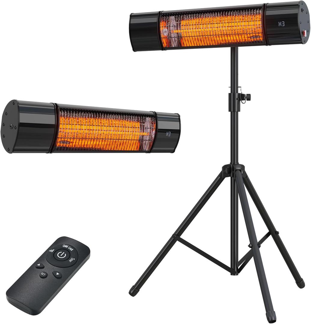 Infrared Electric Patio Heater, Colliford Indoor/Outdoor Heater, Standing Heaters for Garage, Backyard, Carbon Infrared Patio Heater with Tripod & Tip-Over Protection-1500W (TBC-15SD, Black)