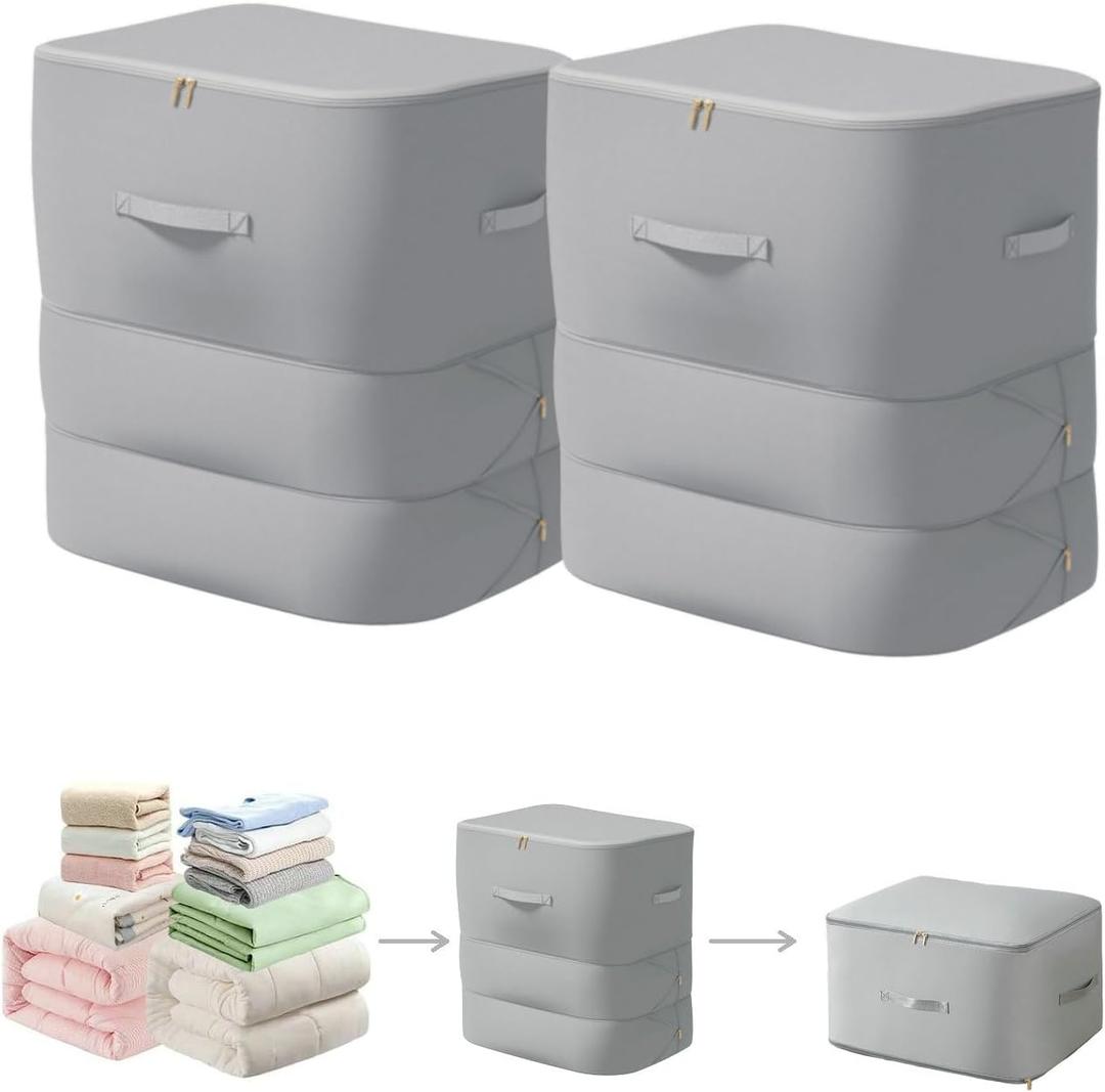 Ultra Space Saving Self Compression Organizer, 2025 New 3-Layer Zipper Large Capacity Storage Bag, Thick Satin Fabric Heavy Duty Bags for Comforters Blankets Bedding Duvet (Gray, X-Large, 2PCS) Ultra Space Saving Self Compression Organizer, 2025 New 3-Layer Zipper Large Capacity Storage Bag, Thick Satin Fabric Heavy Duty Bags for Comforters Blankets Bedding Duvet (Gray, X-Large, 2PCS)