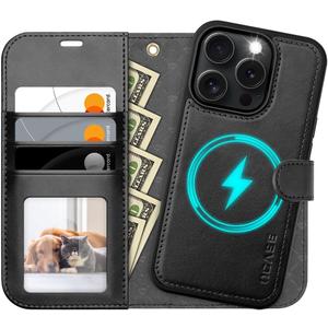 OCASE for iPhone 16 Pro Case Detachable Wallet Case with Card Holder, 2 in 1 Pu Leather Flip Folio with RFID Blocking Stand Wrist Strap Shockproof Phone Cover 6.3 Inch 2024, Graphite