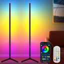 TJOY 2 Pack RGB Led Floor Lamps, Smart Corner Floor Light with APP&Remote, 16 Million Color Changing, Music sync, Modern Lamp for Bedroom Living Room Gaming Room, Timing&Schedule, Home Decoration (2 pack Triangle Base)