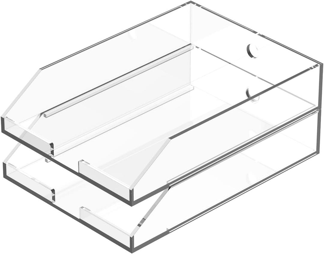 (2pcs Pack) Stackable Clear Acrylic Paper Trays, Desk File Organizer, A4 Paper Holder, Letter Tray