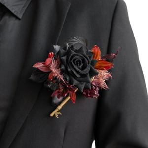 Ling's moment Pocket Boutonniere Single, Boutonniere for Men Groom for Wedding, Prom, Homecoming, Anniversary, Graduation, etc.Black Gothic Burgundy, 6" W x 5" H