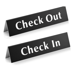 2 Pcs Check In Check Out Sign 2" x 9" Reception Desk Lobby Counter Signs Acrylic V Shaped Table Top Laser Engraved Counter Signage for Hotels, Resorts, Events
