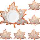 Orange Leaf Placemats Set of 6,Thanksgiving Fall Leaves Placemats Havest Tablemats Home Decoration for Halloween Chrismas Party Maple Leaves Embroidered Placemats
