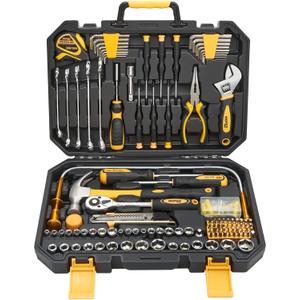 KOOPOOL 159 Piece Tool Set, Tool Box Kit for Mechanic and Car, General Household Home Tool Kit, Basic Tool Kit for Home Auto Repair, with Storage Case (Black Yellow)