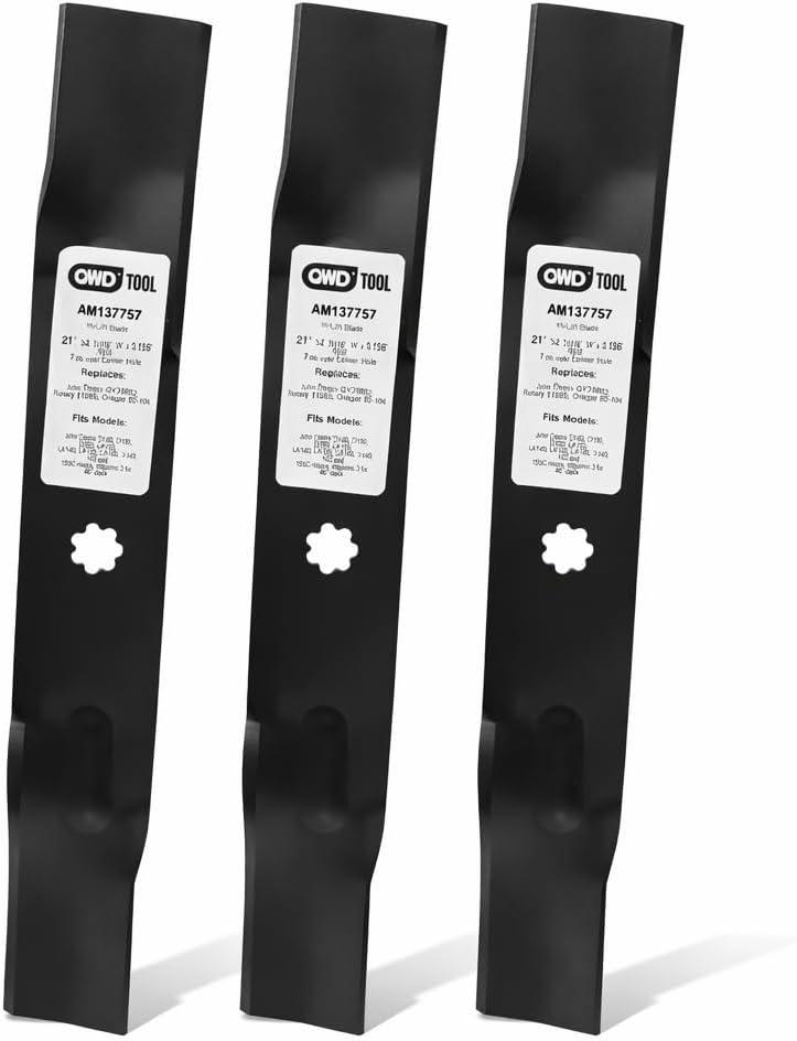 QWD GY20852 Mower Blades 3 Pack for John Deere 48 Inch Deck, 7 Point Star High Lift Blades Replacement for AM137757 AM141035 GX21784 GX21785, Fits D140 D150 D160 LA130 LA140 LA145 E140