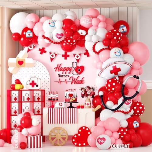 147Pcs Nurse Party Decoration Nurse Graduation Week Decor Red White PinkNurse Graduation Decoration for Nurse Party Decoration Supplies