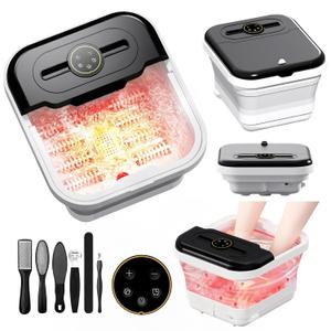 Foot Soaking Tub Massager with Heat, Bubbles, Temperature Control & Timer | Collapsible Foot Spa Bath Massager with Remote Control and 8 Shiatsu Massage Rollers, Foot Bath, Pedicure Foot Spa