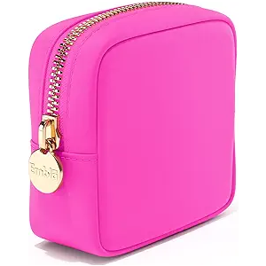 Embla Makeup Bag Travel Cosmetics Pouch and Toiletry Bag, Nylon Zipper Pouch Purse, Cute Make Up Organizer Storage Tote for Women Girls, Travel Skincare Case, Small Makeup Bags Pink