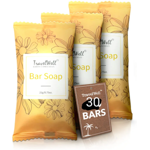 Bar Soap Bulk - 30 Pack, 0.75 oz Rectangular Travel Size Soap Bars - Individually Wrapped for Hotels and Motels - Great for Vacation Rental and Airbnb Toiletries or Hygiene Kits Supplies