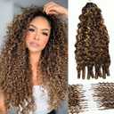 Curly Crochet Human Hair Highlights 4/27 Pre-Separated Knotless Human Crochet Hair for Women Brown with Honey Blonde 50g 20 Inch Invisible Micro Looped Hair Extensions for Braiding Twist