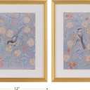 Gallery Solutions Set of 2 Framed Blue Bird Art Prints - 12x16 Matted Floral Prints with Gold Foil Frame for Bedroom, Bathroom, Living Room Wall Decor