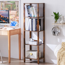 YUFAM 54in Tall Bookshelf 5Tier Small Narrow Bookcase, Skinny Book Shelf for Small Space, Farmhouse Slim Shelf with Storage, Wood Freestanding Display Thin Bookshelves for Living Room, Office, Brown
