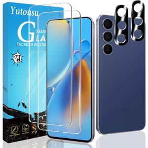 2 Pack Tempered Glass Screen Protector for Samsung Galaxy S25 FE with 2 Pack Camera Lens Protector, Anti Scratch, Bubble Free, Case Friendly