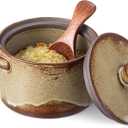 Honeydak Speckled Ceramic Salt Cellar with Lid and Wooden Spoon, Rustic Farmhouse Salt Pepper Cellar Holder for Christmas Housewarming Gift, Heavyweight Spices Jar (Retro Color,1 Set)