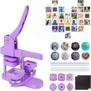Button Maker Machine, Square & Round Button Badge Press Kit- 50pcs Square Magnet Button(2'' x 2'') + 50pcs Circle Pinback Button(58mm), Button Press Making Kit for Parties, Events, Business, School