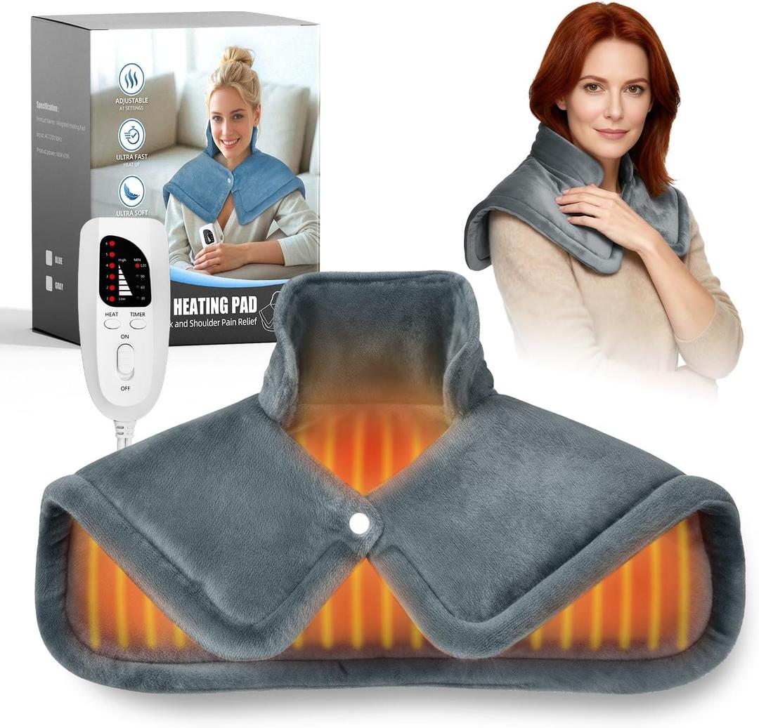 Wifen Weighted Heating Pad for Neck & Shoulders - 6 Heat Settings, 4 Timers, Auto Off - Electric Heating Pad for Back Pain Relief - Gift for Women/Men, Mom/Dad, Birthday, Christmas (Gray)