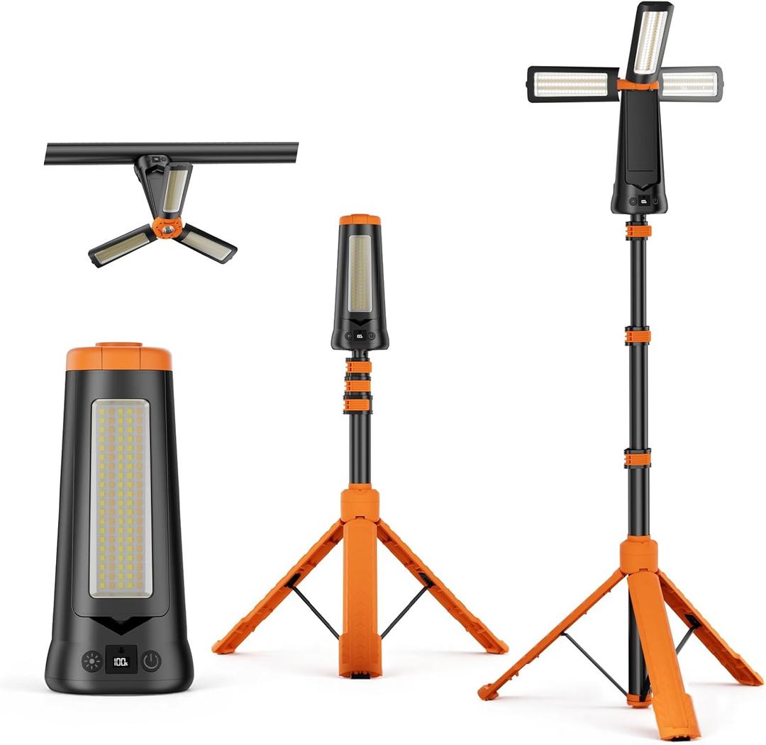 SKYFIRE Rechargeable Camping Light, 5500 Lumens LED Work Light with Detachable Tripod, 10000mAh Battery Powered, Solar Magnetic Waterproof Outdoor Light for Camping, Emergency, Construction Site