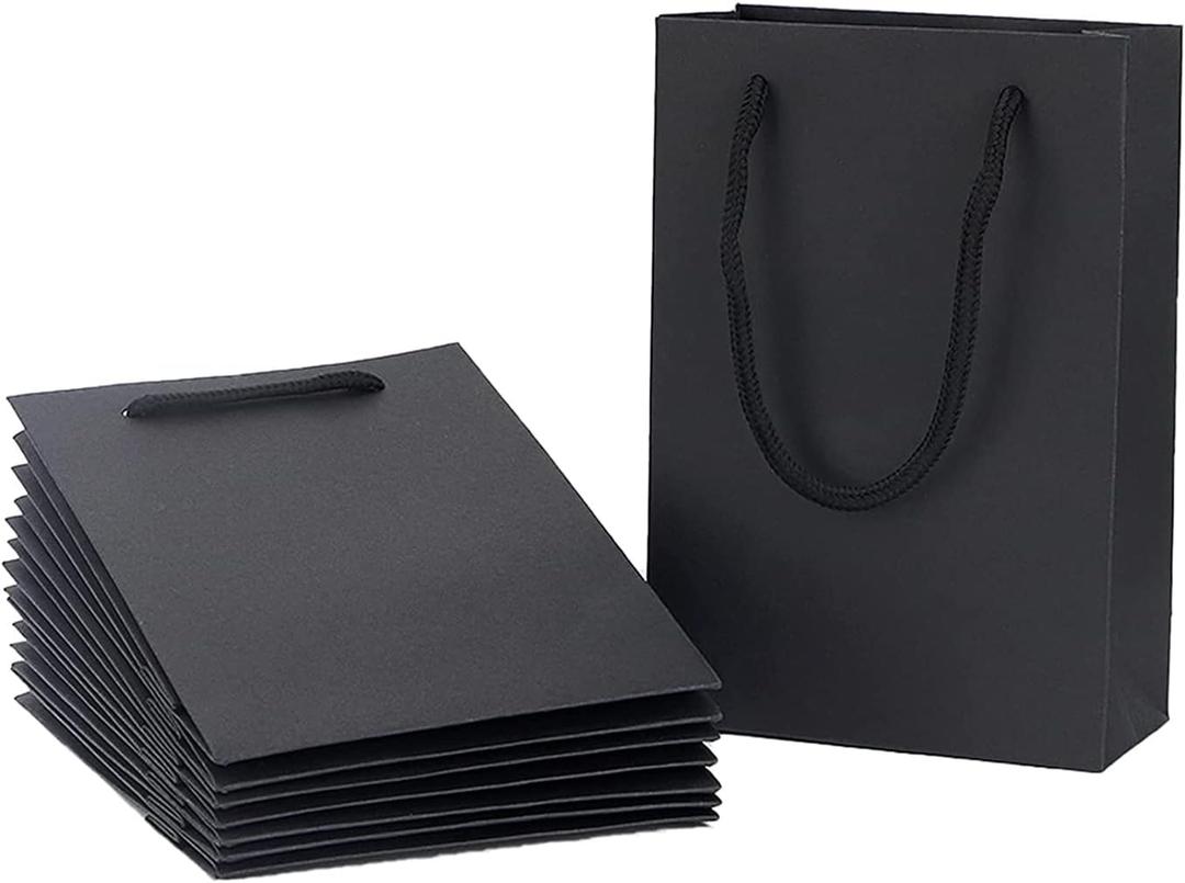 Mini Gift Bags 30 Pack, 5.1''2.4''7.5'' Small Black Gift Bag Bulk with Cotton Handle, Small Size Matte Black Bags for Gifts Kraft Paper Bag
