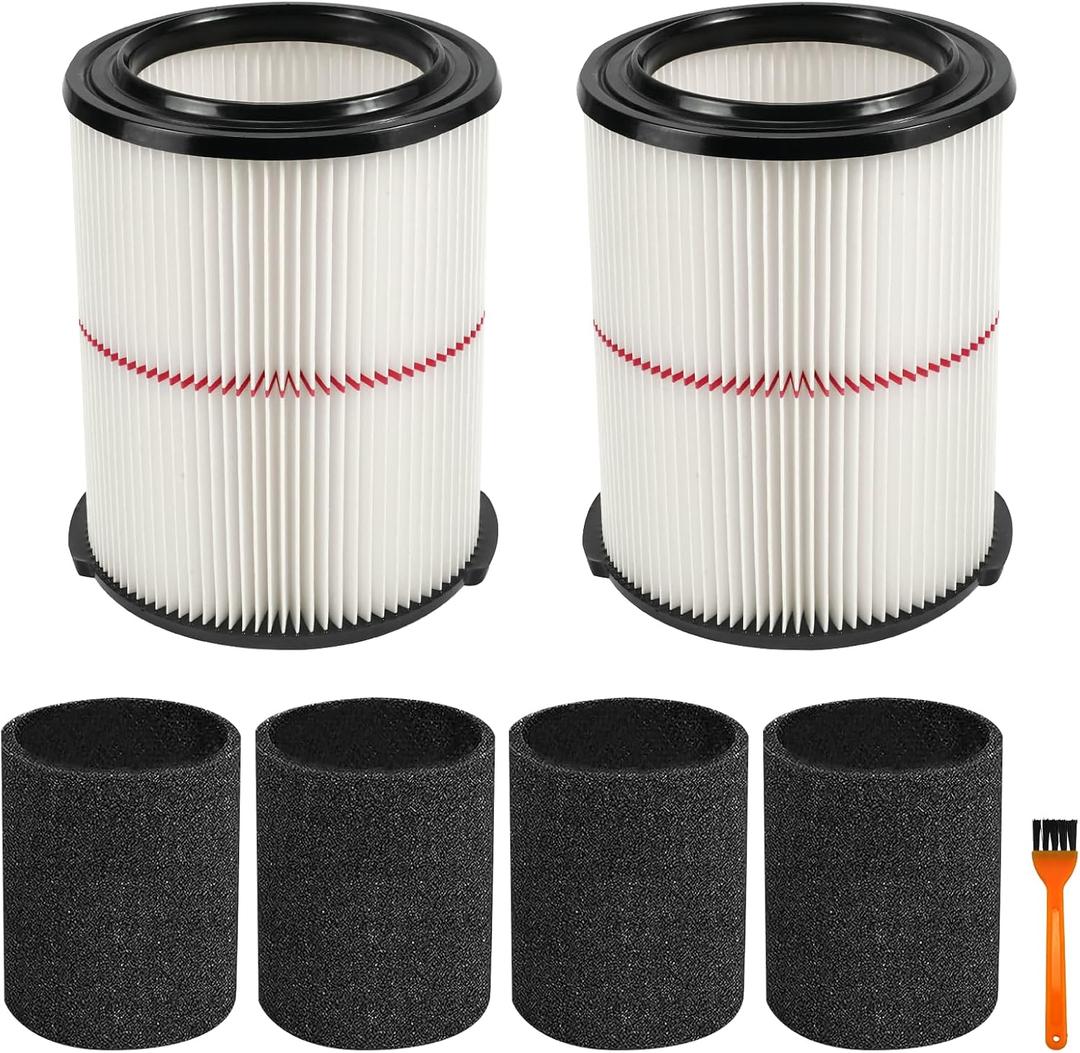 38754 Replacement Filter Compatible with Craftsman CMXZVBE38754, Fits for 5-20 Gallon shop vacuum, 2 Pack+4 Pack Foam Sleeves+1 Pack Brush