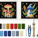 INFUNLY 2PCS Mushroom Punch Needle Kit for Beginners Art Night Mushroom DIY Punch Needle Embroidery Starter Kit Handcraft Needlepoint Set with Plant Pattern Instruction for Festival Gift Home Decor