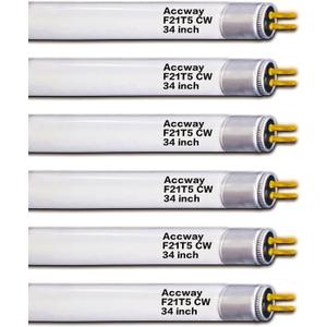 (6pack 34inch F21T5/841 Cool White Fluorescent Light Bulb, 21Watts 4100K T5 Linear Tube Replacement F21W/841/HO,F21T5 CW Full Spectrum CRI85+