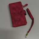 Lacass Compatible with iPhone 14 / iPhone 13 6.1 inch Case [ Card Slots] ID Credit Cash Holder Zipper Pocket Detachable Magnet Leather Wallet Cover with Wrist Strap Lanyard(Floral Wine Red)