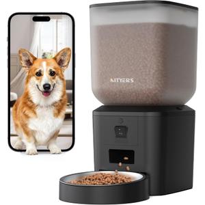 Automatic Dog & Cat Feeder with Camera & WiFi 8L/34 Cups, 1080P Night Vision, 2.4 & 5G WiFi, 2-Way Talk, 10s Voice Recording, Timed Food Dispenser, Up to 99 Portions, 15 Meals Per Day, Matte Black 