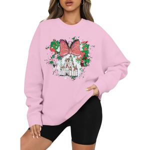 LUKYCILD Magic Kingdom Sweatshirts for Women Castle Oversized Sweatshirt Xmas Holiday Shirt Graphic Long Sleeve Pullover Tops (Pink, XL)