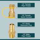 GASPRO 1/2" Propane Quick Connect Fittings，Natural Gas Quick Connect with FNPT, MNPT & Brass