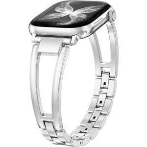 Wearlizer Compatible with Apple Watch Band 42/46/38/40/41/44/45/49mm Women, Dressy Fancy Stainless Steel Metal Strap Pretty Slim Designer Bracelet for iWatch Series 11 10 9 8 7 6 5 4 SE/Ultra 3 2 1 (Silver)