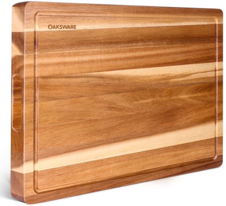 OAKSWARE Cutting Boards, 30 x 22 Inch Extra Large Acacia Wooden Cutting Board for Kitchen, Edge Grain Wood Chopping Board with Juice Groove and Handles, Pre-Oiled Carving Tray for Meat & Cheese OAKSWARE Cutting Boards, 30 x 22 Inch Extra Large Acacia Wooden Cutting Board for Kitchen, Edge Grain Wood Chopping Board with Juice Groove and Handles, Pre-Oiled Carving Tray for Meat & Cheese