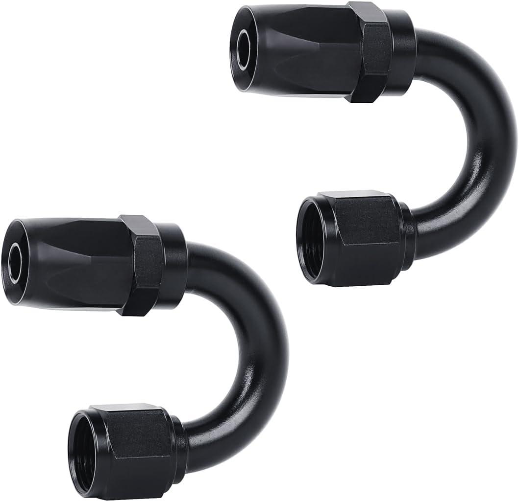 LokoCar 8AN Hose End Fitting 180 Degree Swivel For CPE Braided Hose Black 2Pcs