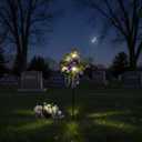 Solar Lavender Cross Memorial Stake Lighted Religious Yard Decoration Cemetery Stake with Purple Lavender Wildflowers Religious Purple Floral Cross Arrangement for Memorial Tribute
